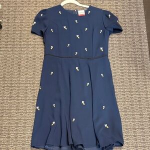 Chic Navy Dress with White Floral Accents